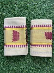 TISSUE SET MUNDU WITH LOTUS & KOMMA PRINTED