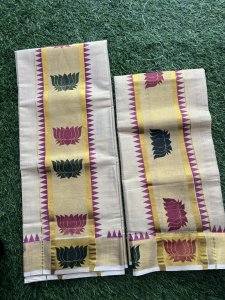 TISSUE SET MUNDU WITH LOTUS & KOMMA PRINTED