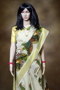 Kerala Kasavu Saree with standing peacock prints