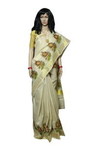 Kerala Kasavu Saree with Krishna prints