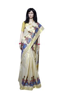 Kerala Kasavu Saree with Kathakali face print